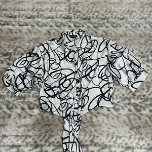 One n More Blouse satin Women medium short Sleeve button black white